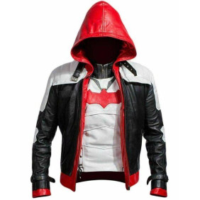 RED HOOD LEATHER JACKET & VEST BATMAN ARKHAM KNIGHT GAME COSTUME