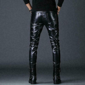Men's Motorcycle Faux Leather Punk Skinny Pants Slim Fit Pants Biker Trousers