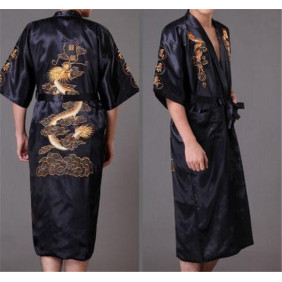 Kimono Bathrobe Gown Home Clothing Men Embroidery Robe Sleepwear Loose Nightwear