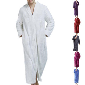 Men's Soft Plush Fleece Bathrobe Full Length Long Warm Lounge Robe with Pockets
