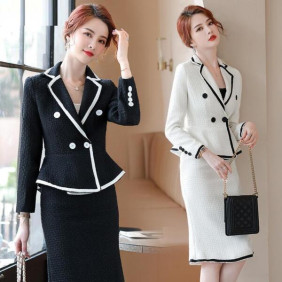 Women's Cotton Dress Blazer Long Skirt Formal Slim Fit Irregular Chic 2PC Suit