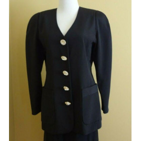 VTG Custom Made Rare Black Silk Evening Jacket & Maxi Skirt Suit in size 6-8